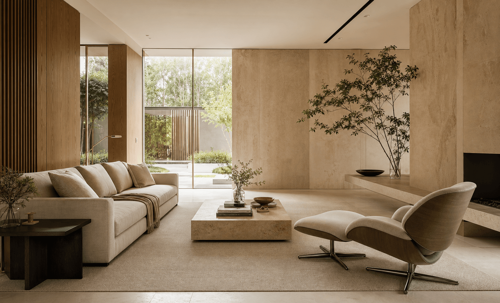 Interior residencial sofisticado em tons neutros